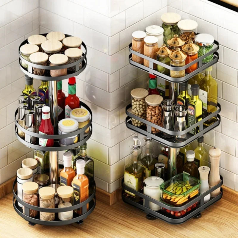 360° Rotating Spice Rack – 1, 2 or 3 Tier, Round or Square