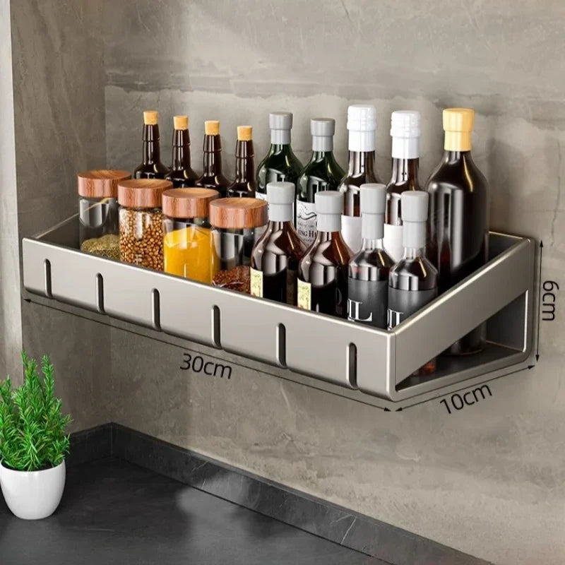 Wall-Mounted Spice Rack – No-Drill, Space Aluminium, 30/50/60cm