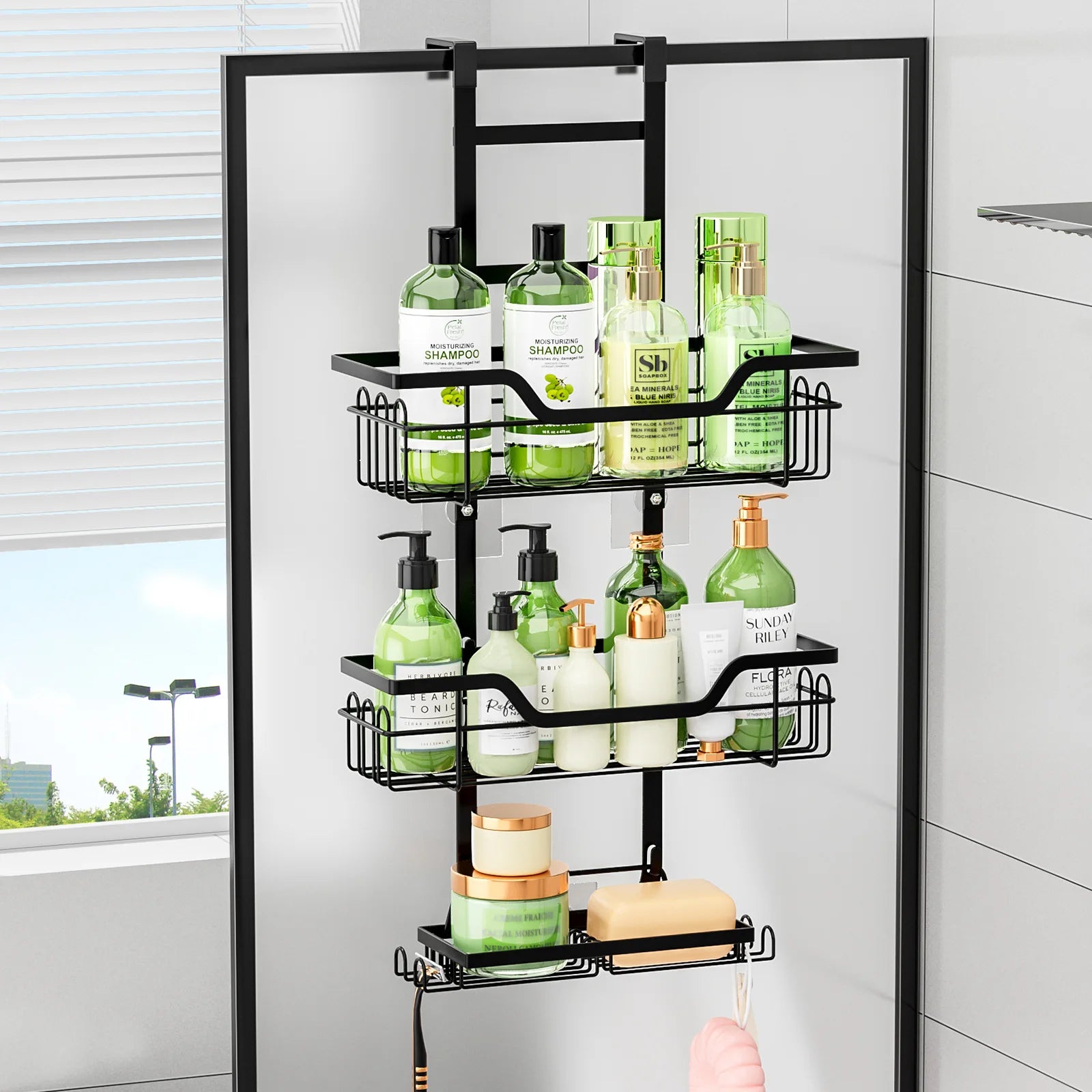 Drill-Free Bathroom Shelf – 3-Layer Over-Door Hanging Organiser