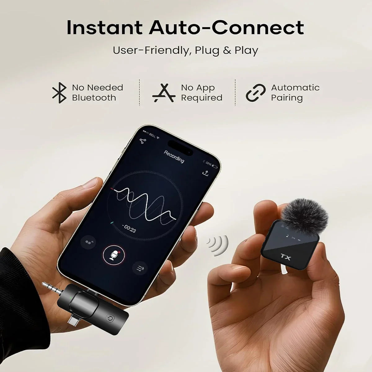 3-in-1 Wireless Lavalier Microphone — 328ft Range, iPhone & Android Compatible