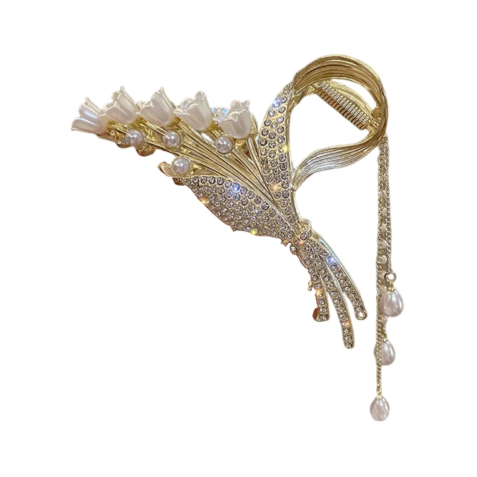 Butterfly Flower Hair Claw Clip with Pearl Pendant
