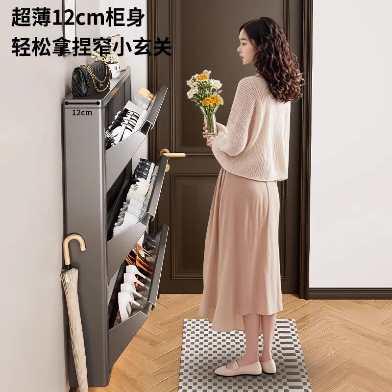 Ultra-Thin Flip Shoe Cabinet – Steel Entrance Shoe Stand
