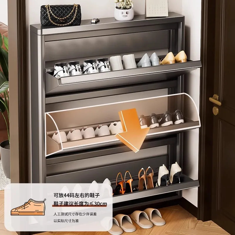 Ultra-Thin Flip Shoe Cabinet – Steel Entrance Shoe Stand