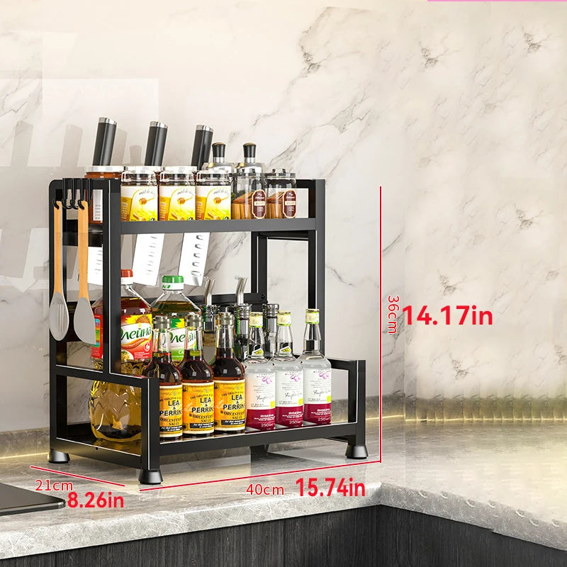 2-3 Tier Adjustable Metal Spice Rack & Knife Storage
