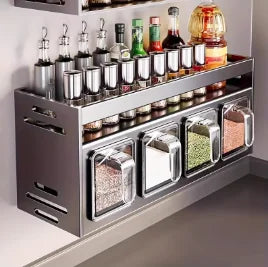 Wall-Mounted Spice Rack – Stainless Steel Kitchen Storage