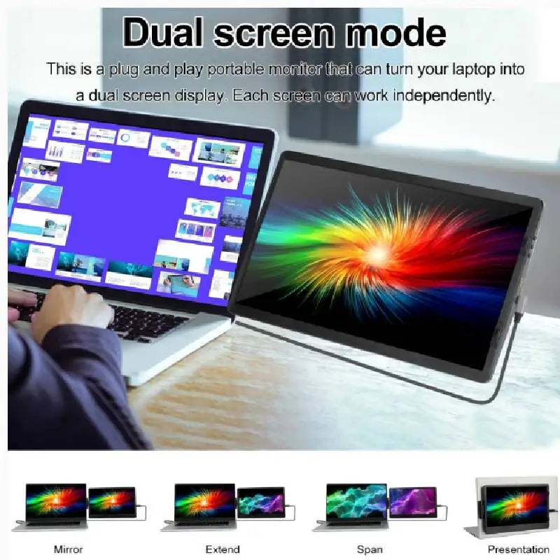 Triple portable monitor laptop screen extender with 14.1-inch displays in a foldable setup.