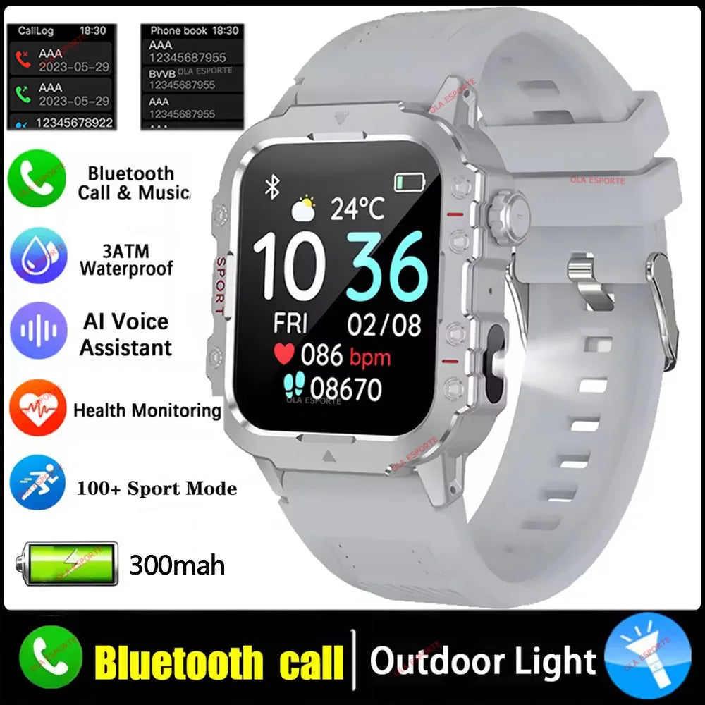 New- 2026 New Military Smart Watch Men IP67 3ATM Outdoor Sports Fitness Tracker Blood Pressure Health Monitor BT Calls GPS Smartwatch