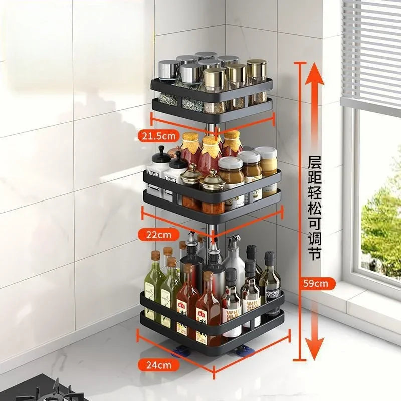 360° Rotating Spice Rack – 1, 2 or 3 Tier, Round or Square