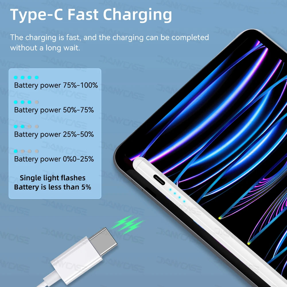 DANYCASE Active Stylus Pen | Compatible with iPad 2018–2025 | Palm Rejection | Type-C Charging