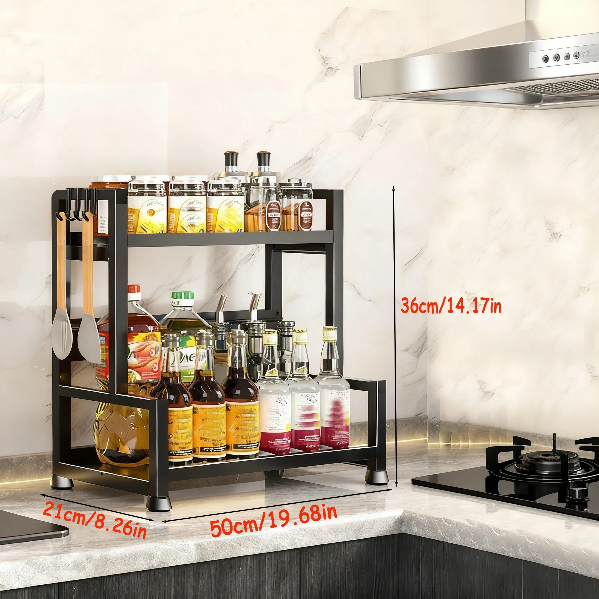 2-3 Tier Adjustable Metal Spice Rack & Knife Storage