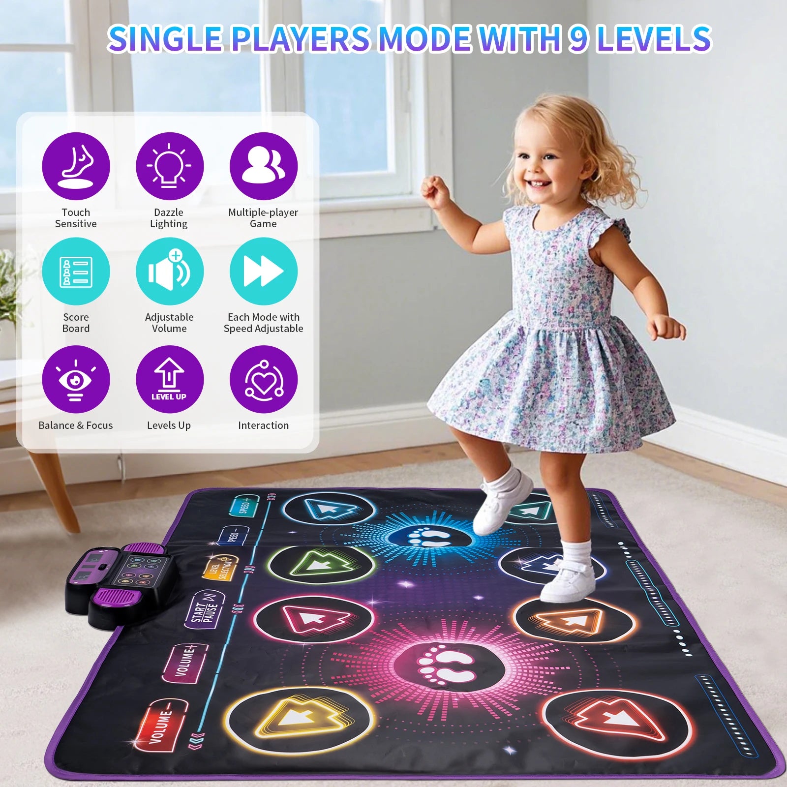 Kids Electronic Dance Mat — 9 Levels, Dual Player, Music Floor Blanket