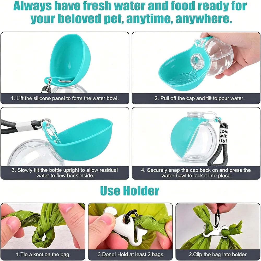 2-in-1 Portable Dog Water Bottle & Foldable Silicone Bowl – Leak-Proof Travel Pet Feeder