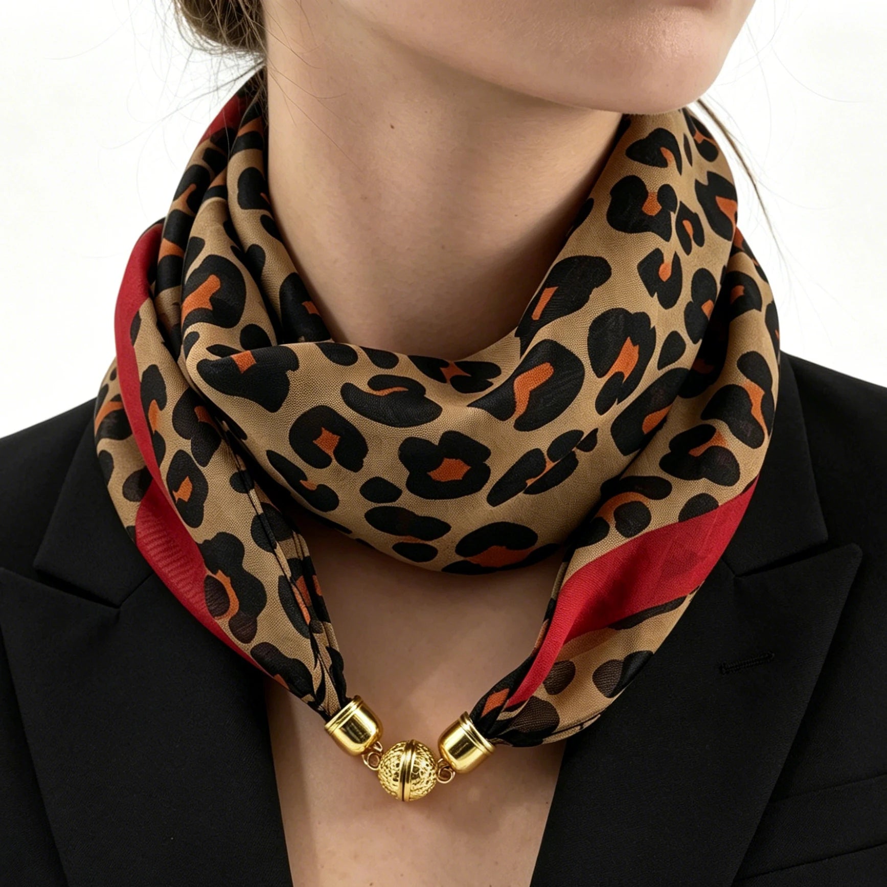 Leopard Print Magnetic Buckle Square Scarf
