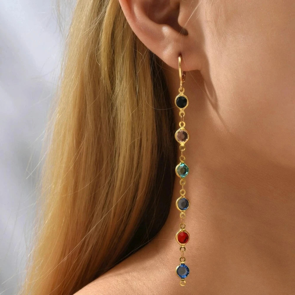 Colorful Rhinestone Tassel Earrings