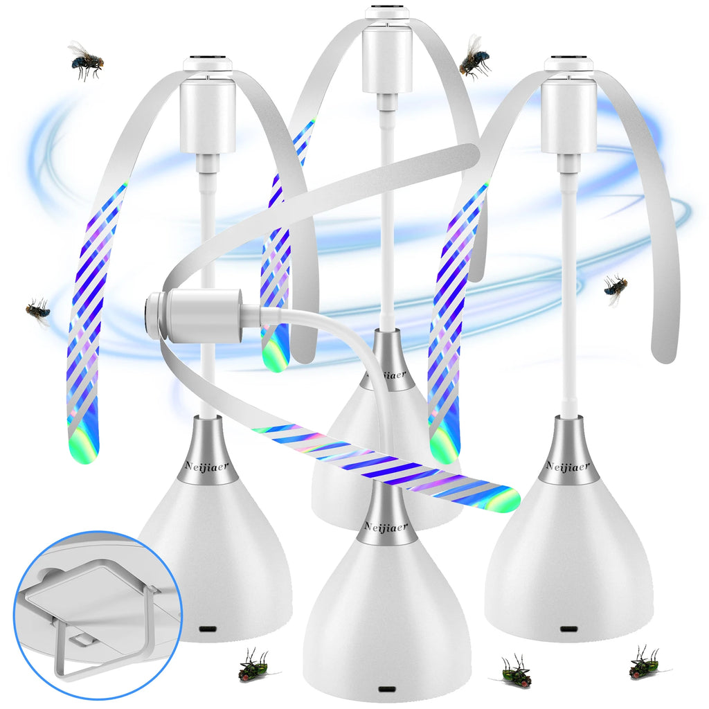 Insect trap with LED lights and fan blades on a white background