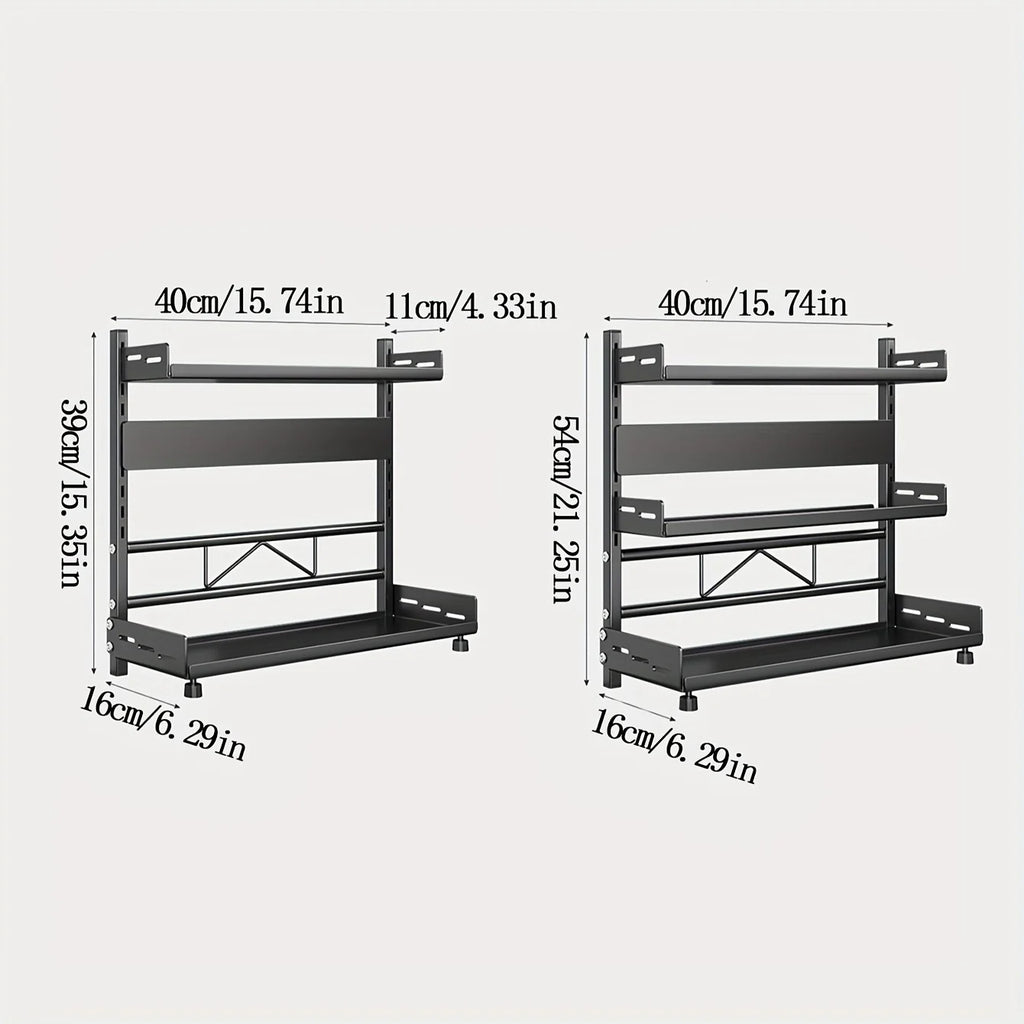2-Tier Carbon Steel Spice & Utensil Rack | Countertop Kitchen Storage Organiser