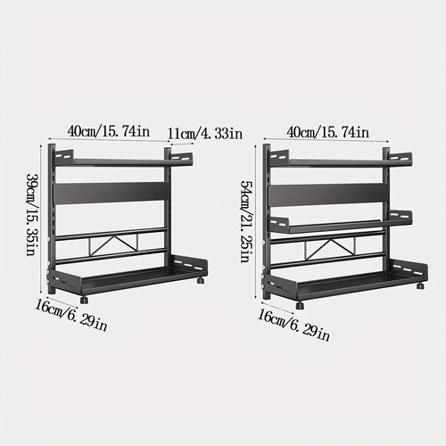 2-Tier Carbon Steel Spice & Utensil Rack | Countertop Kitchen Storage Organiser