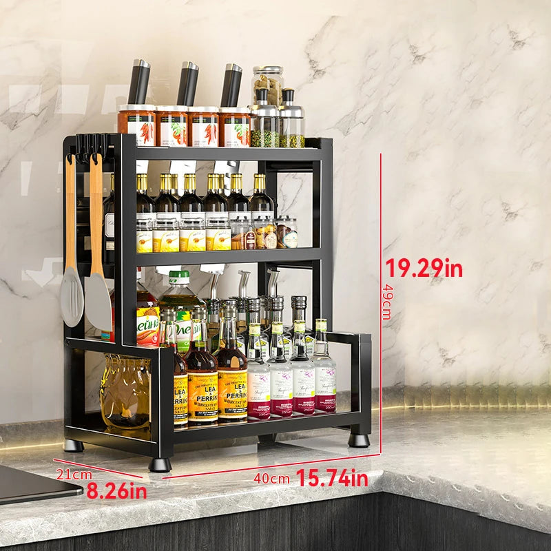 2-3 Tier Adjustable Metal Spice Rack & Knife Storage