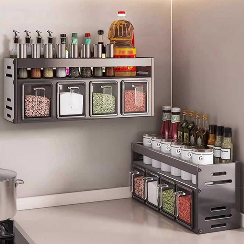 Wall-Mounted Spice Rack – Stainless Steel Kitchen Storage