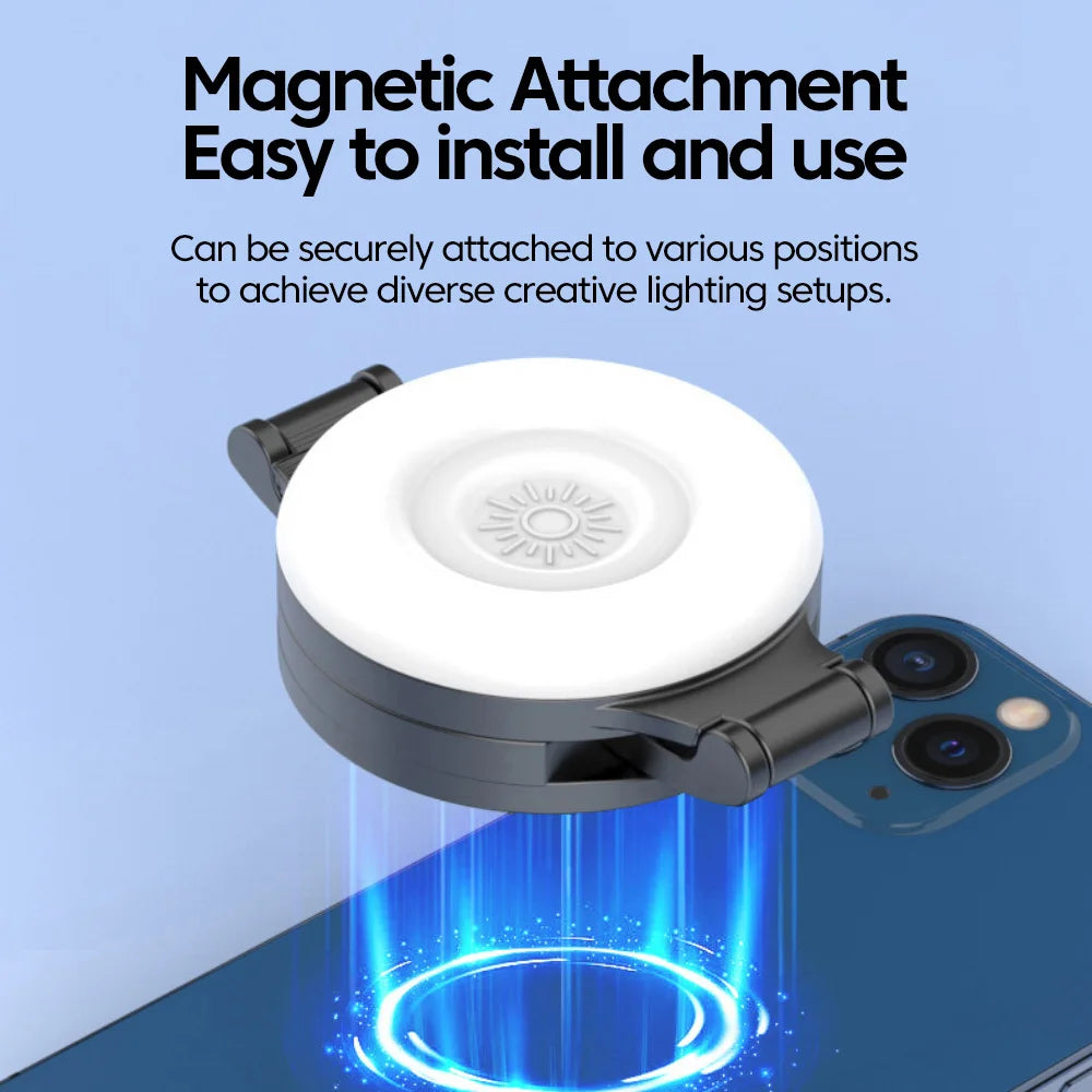 MagSafe Magnetic Selfie Light — Foldable Phone Stand with Double-Sided Mirror