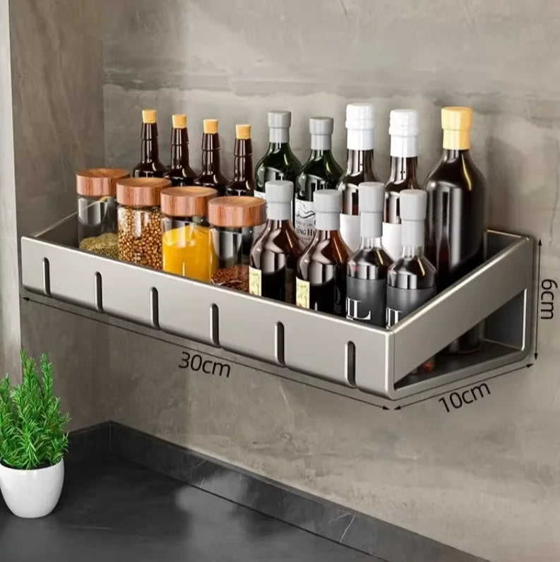 Wall-Mounted Spice Rack – No-Drill, Space Aluminium, 30/50/60cm