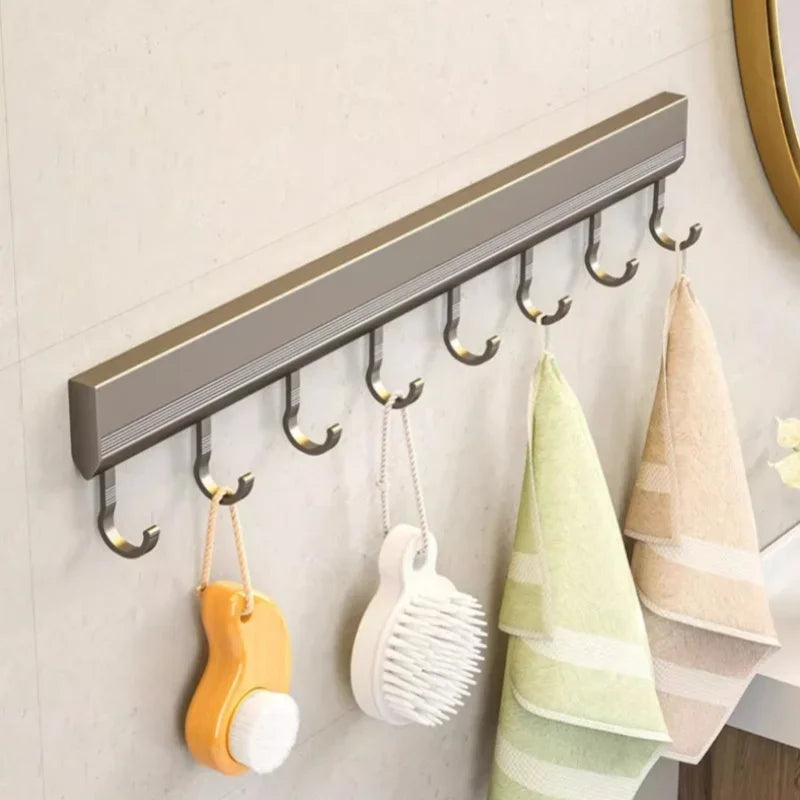 Wall-Mounted Hook Rack – No-Drill, 6, 8 or 10 Hooks, Space Aluminium