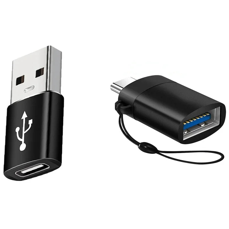 Black USB adapter with different connectors on a white background