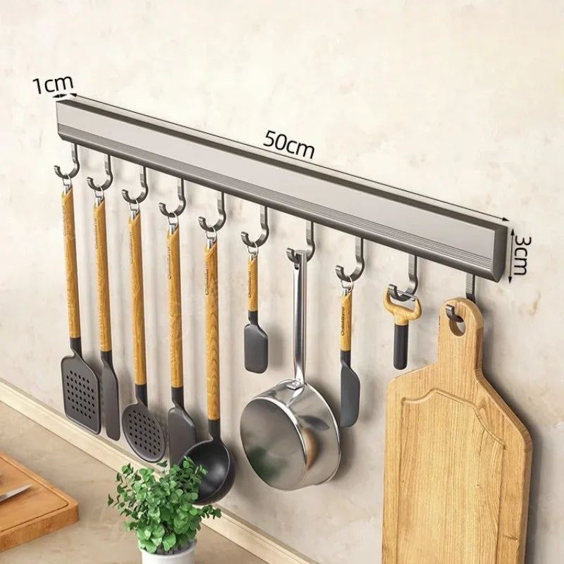Wall-Mounted Hook Rack – No-Drill, 6, 8 or 10 Hooks, Space Aluminium