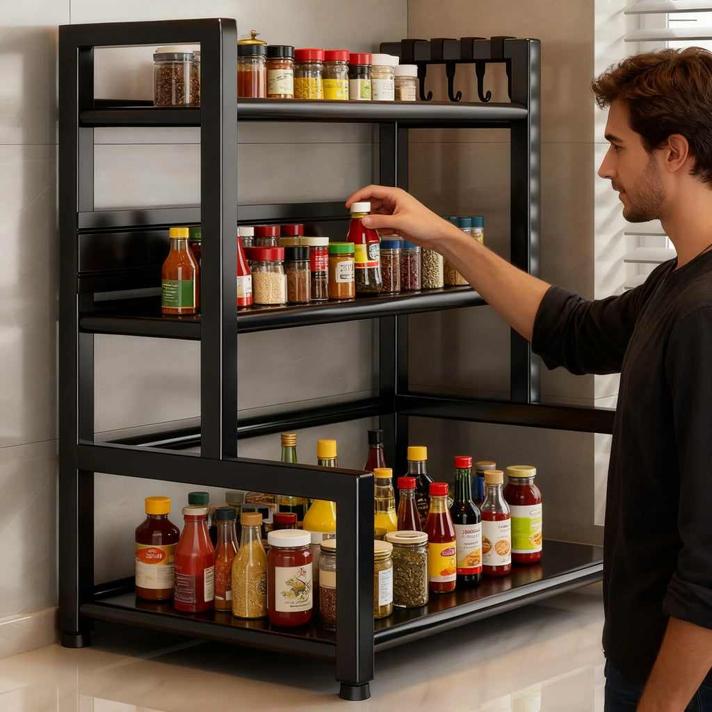 2-3 Tier Adjustable Metal Spice Rack & Knife Storage