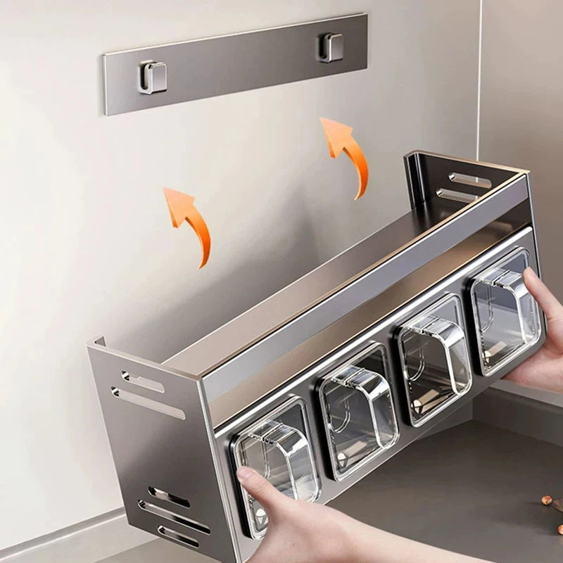 Wall-Mounted Spice Rack – Stainless Steel Kitchen Storage
