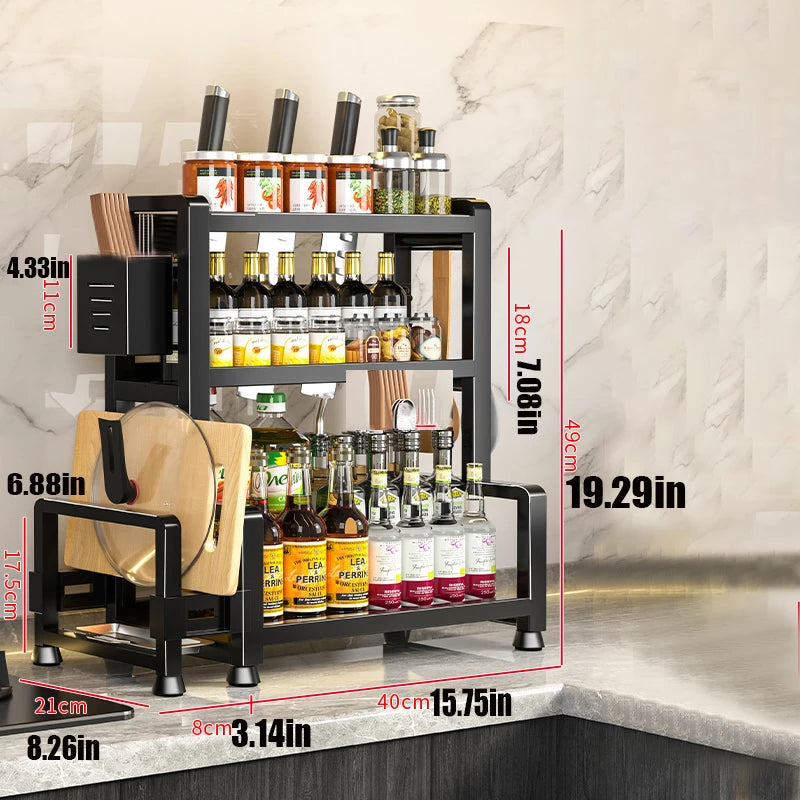 2-3 Tier Adjustable Metal Spice Rack & Knife Storage