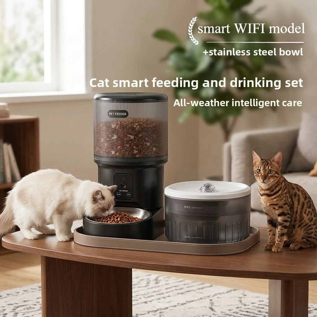 WiFi Smart Pet Feeder & Water Fountain Set with Camera