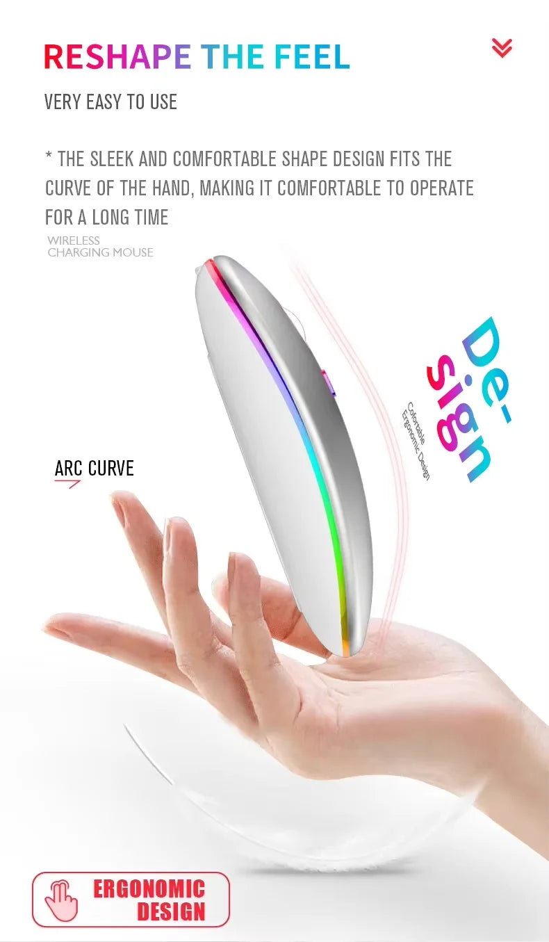 Silent Wireless RGB Gaming Mouse | Rechargeable Bluetooth & 2.4GHz Dual Mode
