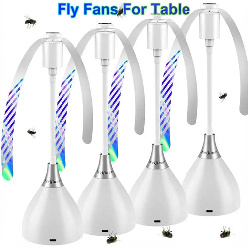 Fly fans for table with colorful light effects on a white background