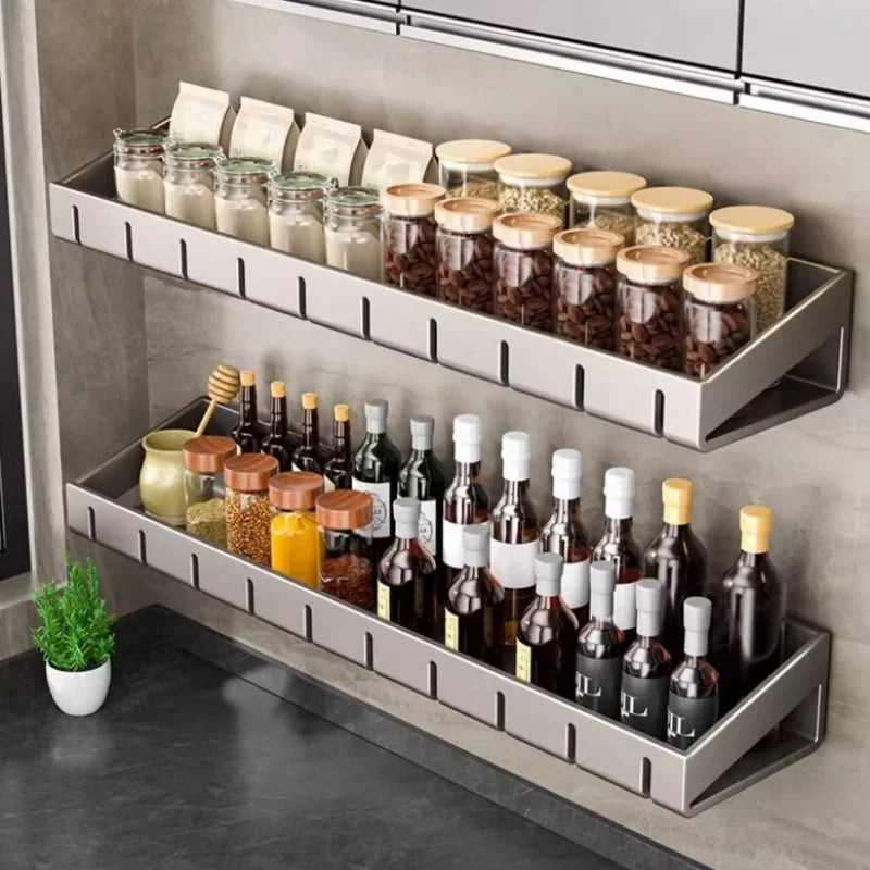 Wall-Mounted Spice Rack – No-Drill, Space Aluminium, 30/50/60cm