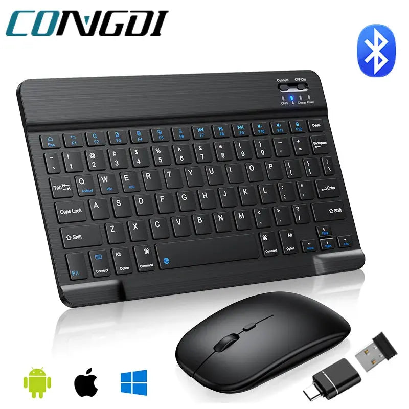 Black keyboard and mouse set with Bluetooth symbol on a white background, featuring the CONGDI brand.