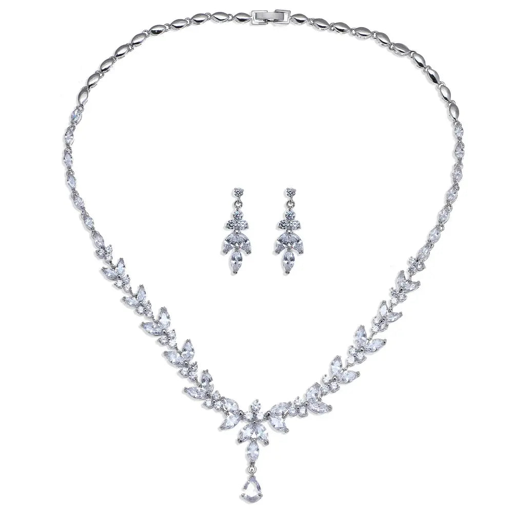 Jewelry set with necklace and earrings on a white background