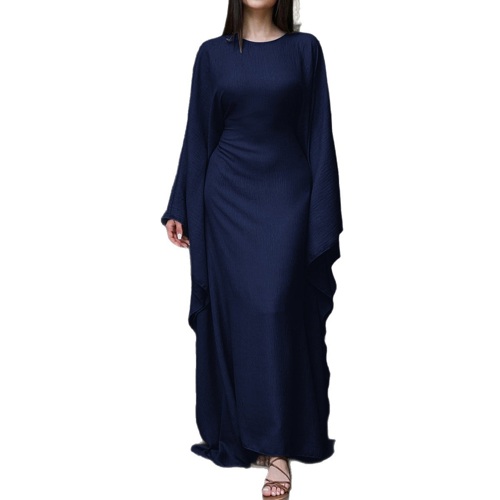 Navy blue long-sleeve dress on a white background