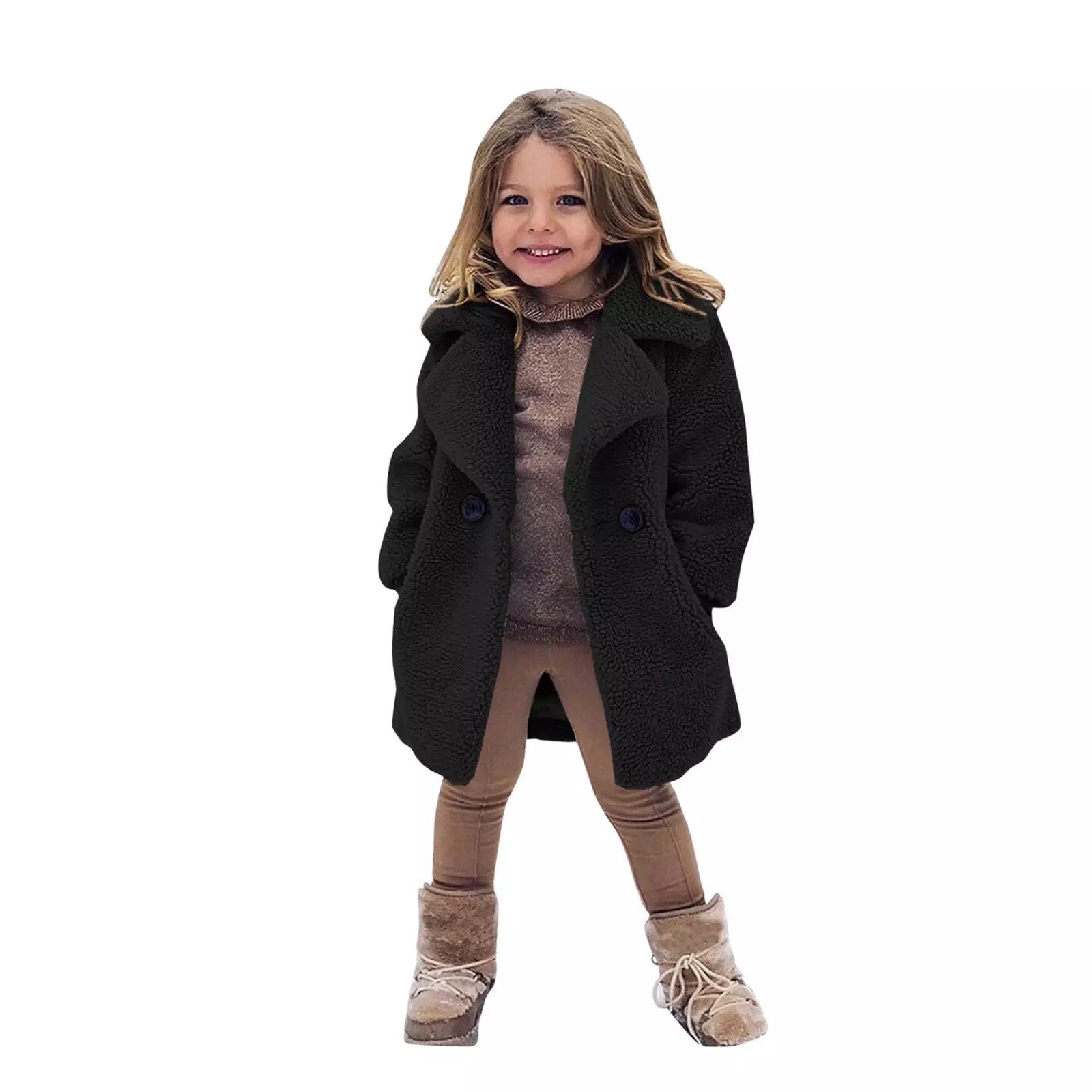 Girls' fashion lapel trench coat in Black