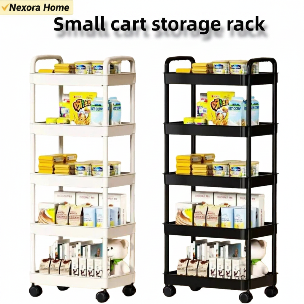 White 5-tier kitchen trolley with dimensions 106cm x 30cm x 21cm - Nexora Home