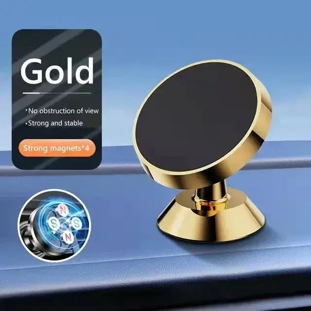 Gold magnetic phone holder on a blue surface with 'Gold' label and magnet illustration.