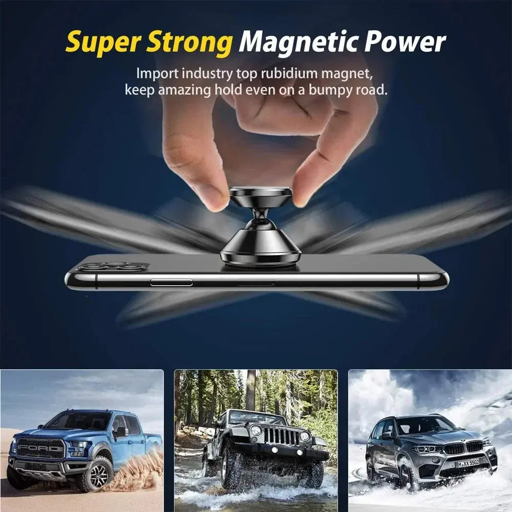Phone case with magnetic power feature being demonstrated, with vehicles in the background.