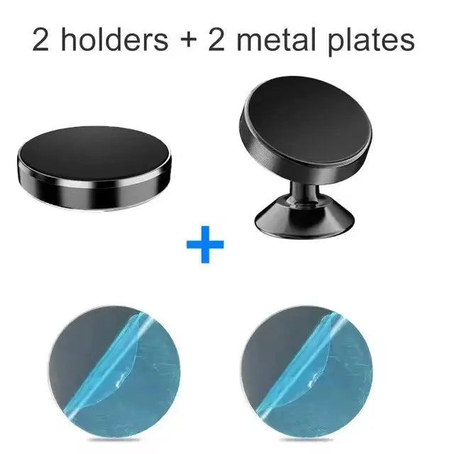Two black holders and two metal plates on a white background with text indicating quantity.