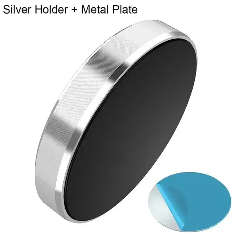 Silver holder and metal plate with a blue color swatch on a white background