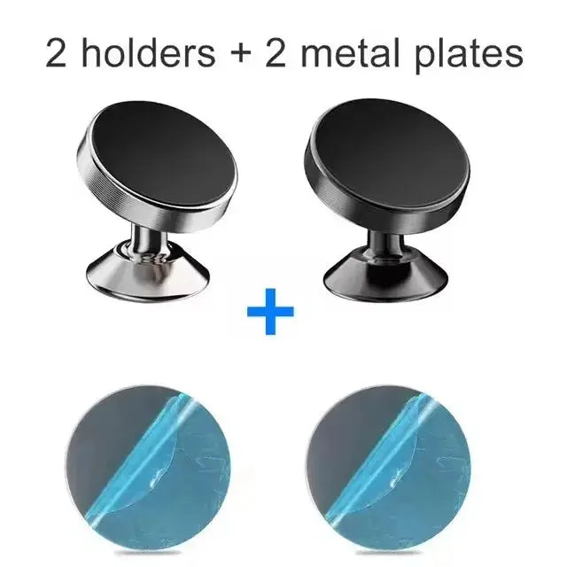 Two black holders and two metal plates on a white background with text indicating quantity.