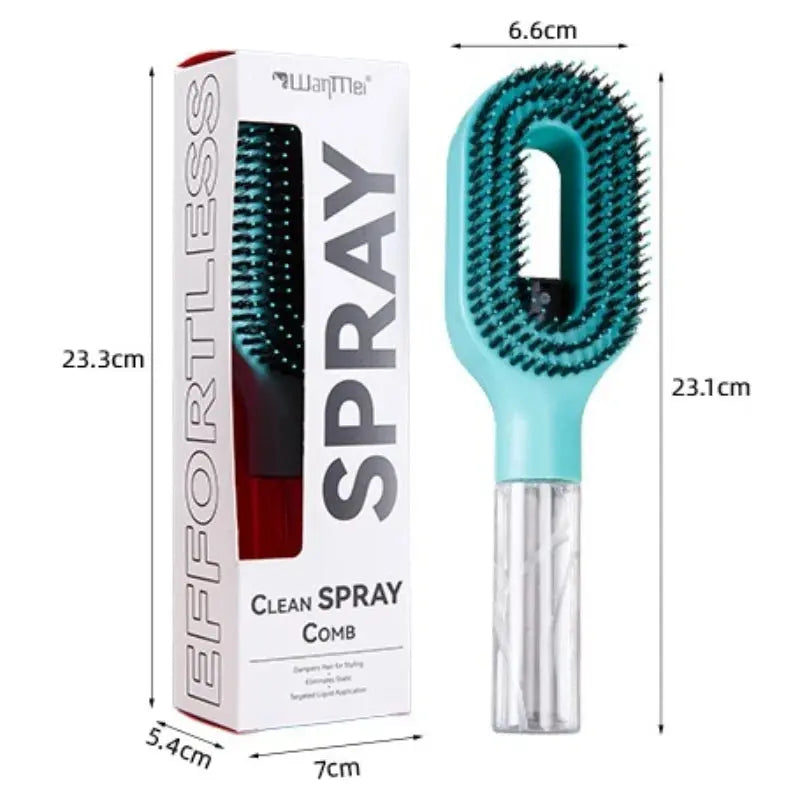 Blue cleaning comb with dimensions and packaging labeled on a white background