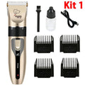 Pet grooming kit with hair trimmer and attachments on a white background