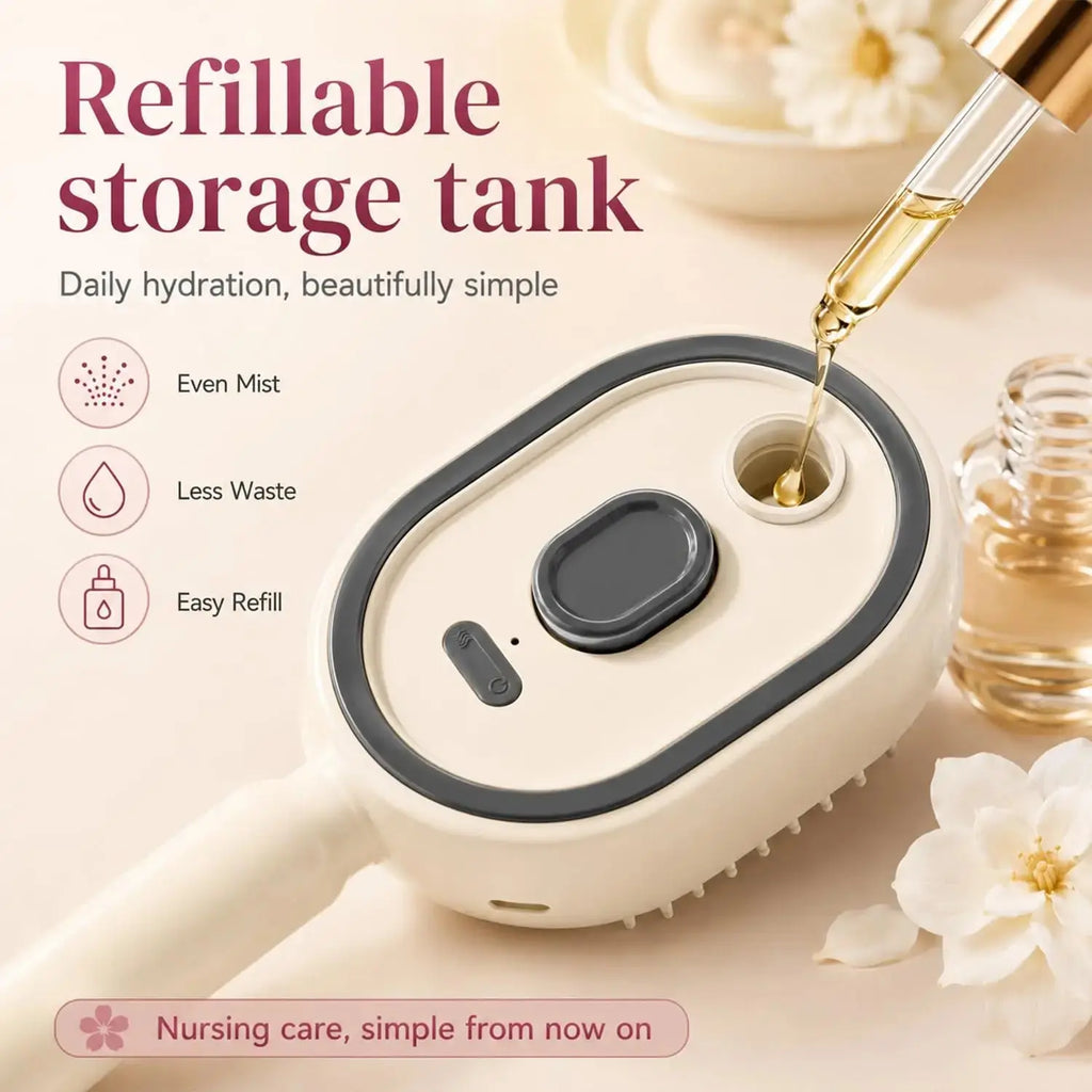 Refillable storage tank with dropper and floral elements on a light background