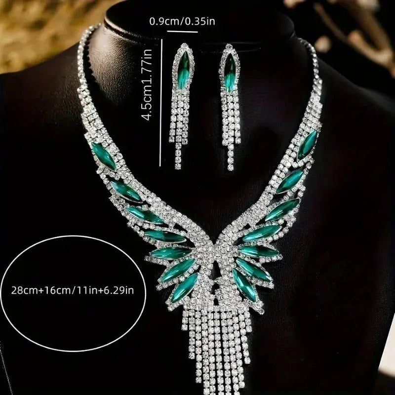 The luxurious tassel necklace and earring set styled for a wedding or party, emphasizing its sophisticated and head-turning appeal.