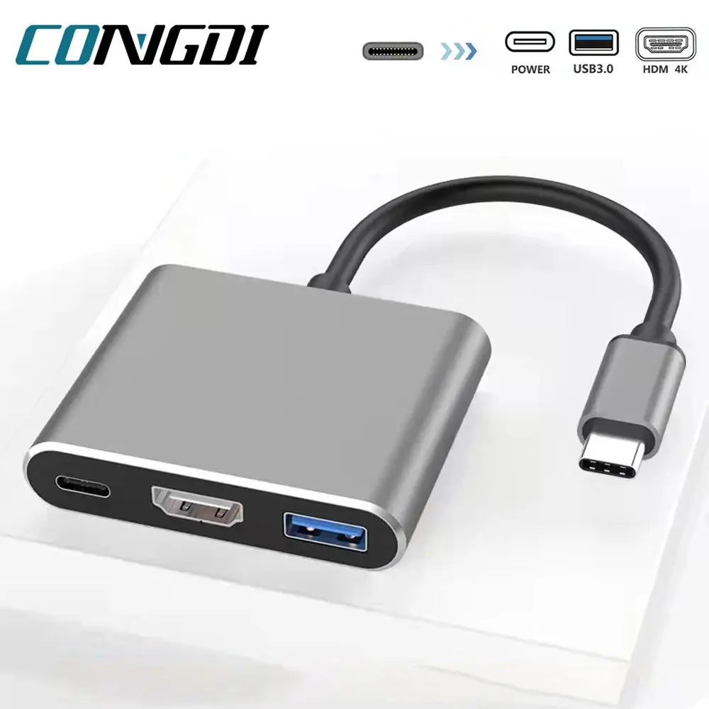 USB-C adapter with multiple ports on a white background, featuring the CONGDI brand.